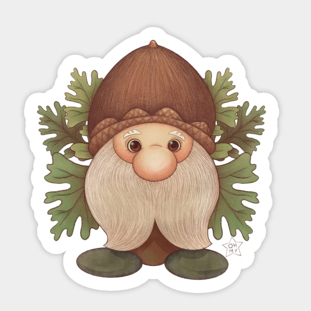 Woodland Gnome With Acorn Hat Sticker by OhMyStarling